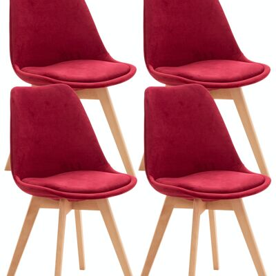 Set mit 4 Stühlen Linares roter Samt 50x49x83 rotes Kunstleder Holz