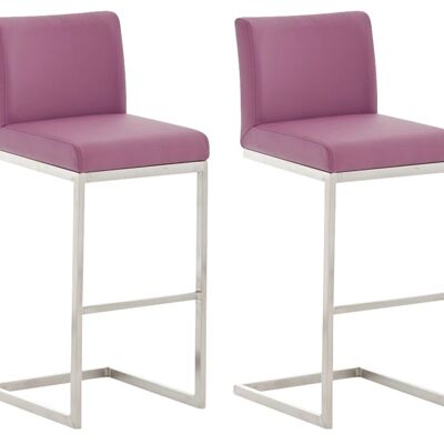 Set of 2 bar stools Paros imitation leather purple 48x42x104 purple imitation leather stainless steel