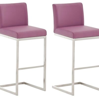 Lot de 2 tabourets de bar Paros simili cuir violet 48x42x104 simili cuir violet inox