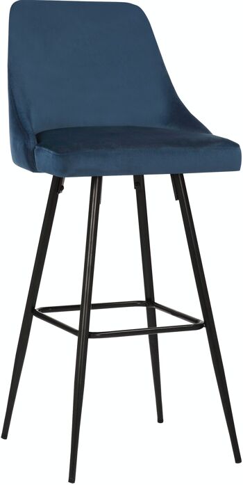 Tabouret de bar Portree velours bleu 52x49x108 métal velours bleu 1