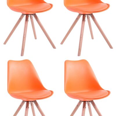 Conjunto de 4 sillas Toulouse polipiel Redondas naranja natural 56x48x83 polipiel naranja Madera