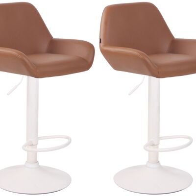 Lot de 2 tabourets de bar Braga cuir artificiel blanc marron clair 52x51x89 cuir synthétique marron clair (PVC) Métal noir mat