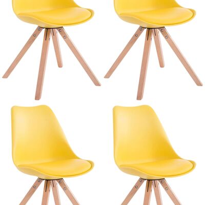 Conjunto de 4 sillas Toulouse simil piel Natura Square amarillo 55,5x47,5x83 simil cuero amarillo Madera