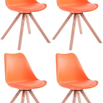 Set di 4 sedie Toulouse similpelle Natura Square arancione 55,5x47,5x83 similpelle arancione Legno