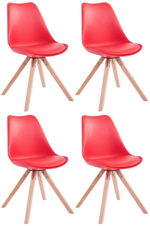 Set van 4 stoelen Toulouse kunstleer Natura Square rood 55,5x47,5x83 rood kunstleer Hout