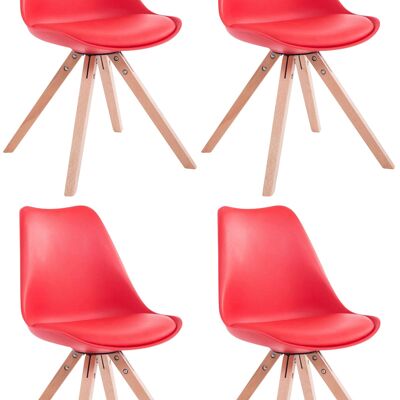 Set mit 4 Stühlen Toulouse Kunstleder Natura Square rot 55,5x47,5x83 rotes Kunstleder Holz