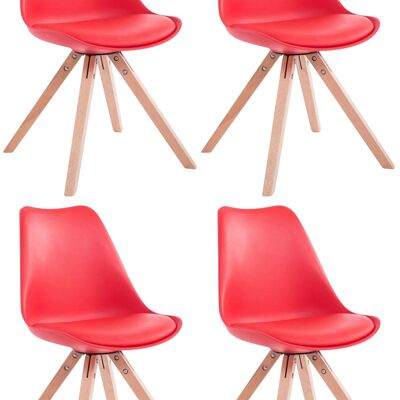 Set van 4 stoelen Toulouse kunstleer Natura Square rood 55,5x47,5x83 rood kunstleer Hout