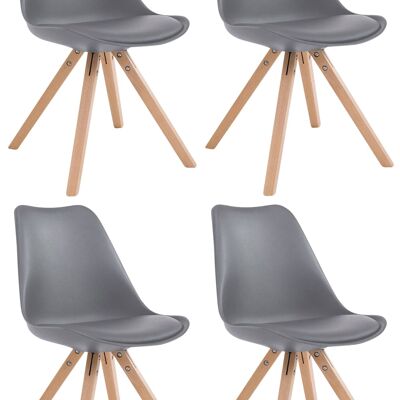 Conjunto de 4 sillas Toulouse símil piel Natura Square Gris 55,5x47,5x83 Símil piel Gris Madera