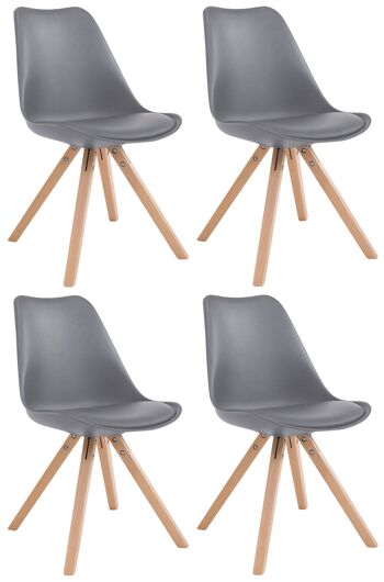 Lot de 4 chaises Toulouse simili cuir Natura Carré Gris 55,5x47,5x83 Simili cuir gris Bois 1