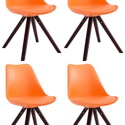 Conjunto de 4 sillas Toulouse simil piel Cappuccino Square naranja 55,5x47,5x83 simil piel naranja Madera