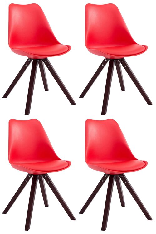 Set van 4 stoelen Toulouse imitatieleer Cappuccino Square rood 55,5x47,5x83 rood kunstleer Hout