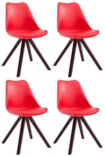 Lot de 4 chaises Toulouse simili cuir Cappuccino Carré rouge 55,5x47,5x83 simili cuir rouge Bois 1
