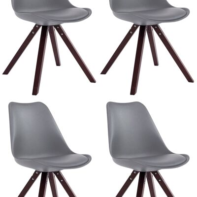 Conjunto de 4 sillas Toulouse simil piel Cappuccino Cuadradas Gris 55,5x47,5x83 Polipiel Gris Madera