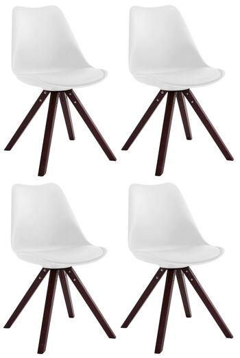 Lot de 4 chaises Toulouse simili cuir Cappuccino Carré blanc 55,5x47,5x83 simili cuir blanc Bois 1