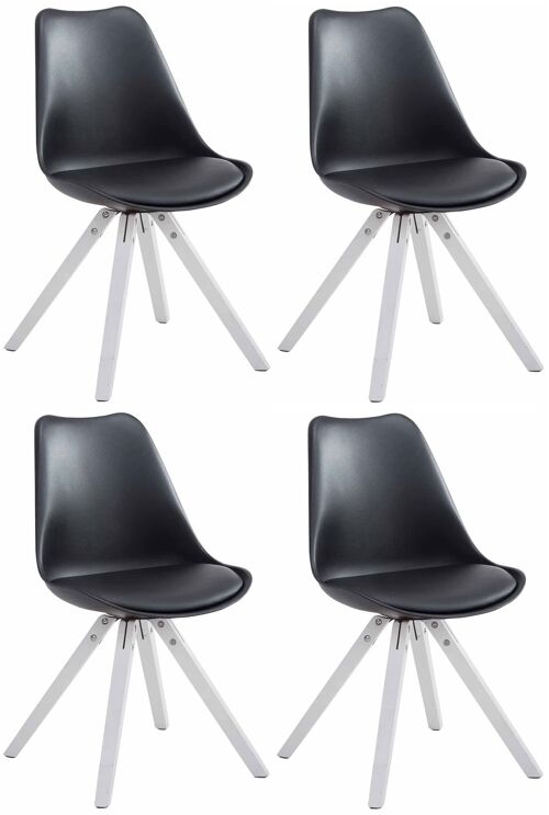 Set van 4 stoelen Toulouse imitatieleer wit Vierkant zwart 55,5x47,5x83 zwart kunstleer Hout