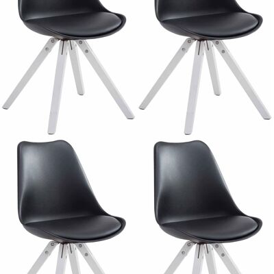 Set van 4 stoelen Toulouse imitatieleer wit Vierkant zwart 55,5x47,5x83 zwart kunstleer Hout