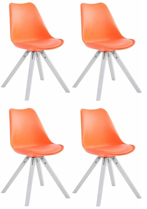 Set van 4 stoelen Toulouse imitatieleer wit Vierkant oranje 55,5x47,5x83 oranje kunstleer Hout