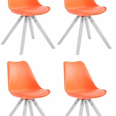 Set of 4 chairs Toulouse imitation leather white Square orange 55.5x47.5x83 orange imitation leather Wood