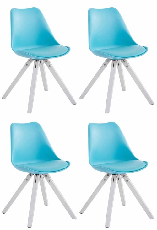 Set van 4 stoelen Toulouse imitatieleer wit Vierkant blauw 55,5x47,5x83 blauw kunstleer Hout