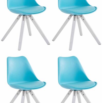 Set of 4 chairs Toulouse imitation leather white Square blue 55.5x47.5x83 blue imitation leather Wood