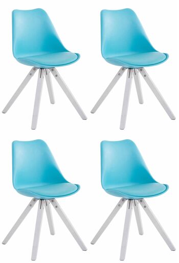 Lot de 4 chaises Toulouse simili cuir blanc Carré bleu 55,5x47,5x83 simili cuir bleu Bois 1