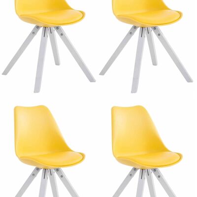 Set mit 4 Stühlen Toulouse Kunstleder weiß Square gelb 55,5x47,5x83 gelbes Kunstleder Holz