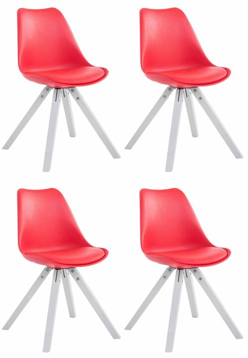 Set van 4 stoelen Toulouse imitatieleer wit Vierkant rood 55,5x47,5x83 rood kunstleer Hout