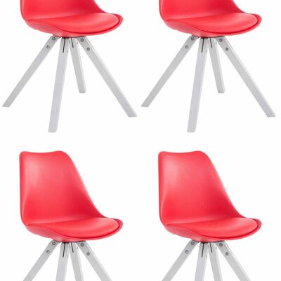 Set mit 4 Stühlen Toulouse Kunstleder weiß Square rot 55,5x47,5x83 rotes Kunstleder Holz