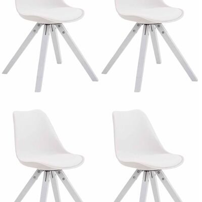 Set of 4 chairs Toulouse imitation leather white Square white 55.5x47.5x83 white imitation leather Wood