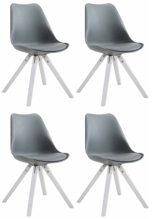 Set van 4 stoelen Toulouse imitatieleer wit Vierkant Grijs 55,5x47,5x83 Grijs kunstleer Hout