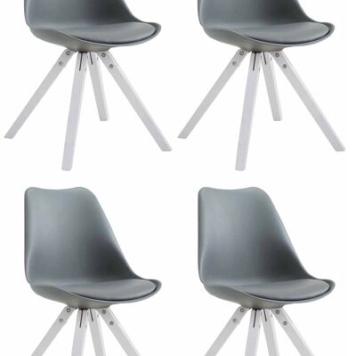Set of 4 chairs Toulouse imitation leather white Square Gray 55.5x47.5x83 Gray leatherette Wood