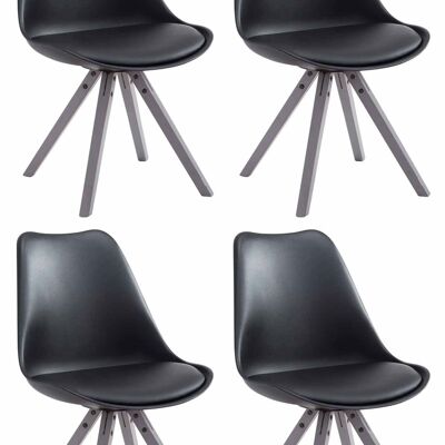 Set of 4 chairs Toulouse artificial leather gray Square black 55.5x47.5x83 black artificial leather Wood