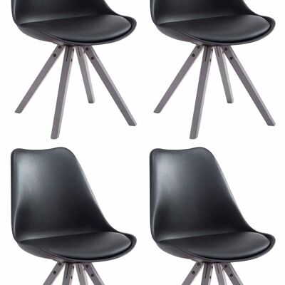 Set van 4 stoelen Toulouse kunstleer grijs Vierkant zwart 55,5x47,5x83 zwart kunstleer Hout