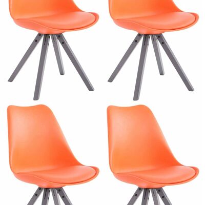 Conjunto de 4 sillas Toulouse polipiel gris Square naranja 55,5x47,5x83 polipiel naranja Madera