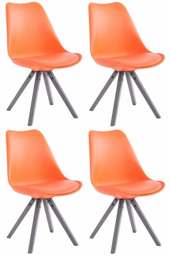 Lot de 4 chaises Toulouse simili cuir gris Square orange 55,5x47,5x83 simili cuir orange Bois 1