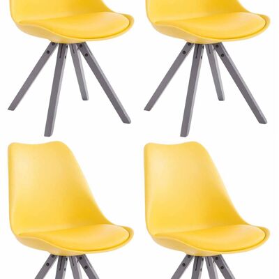 Lot de 4 chaises Toulouse simili cuir gris Carré jaune 55,5x47,5x83 simili cuir jaune Bois