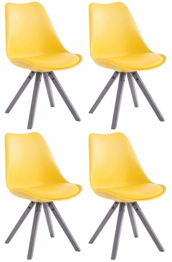 Lot de 4 chaises Toulouse simili cuir gris Carré jaune 55,5x47,5x83 simili cuir jaune Bois 1