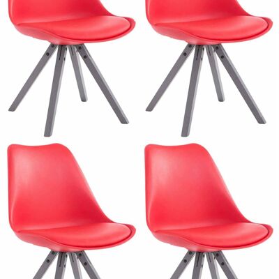 Lot de 4 chaises Toulouse simili cuir gris Carré rouge 55,5x47,5x83 simili cuir rouge Bois