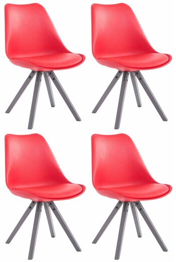 Lot de 4 chaises Toulouse simili cuir gris Carré rouge 55,5x47,5x83 simili cuir rouge Bois 1