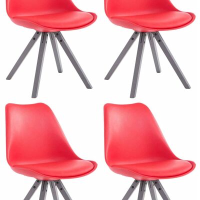 Set van 4 stoelen Toulouse kunstleer grijs Vierkant rood 55,5x47,5x83 rood kunstleer Hout