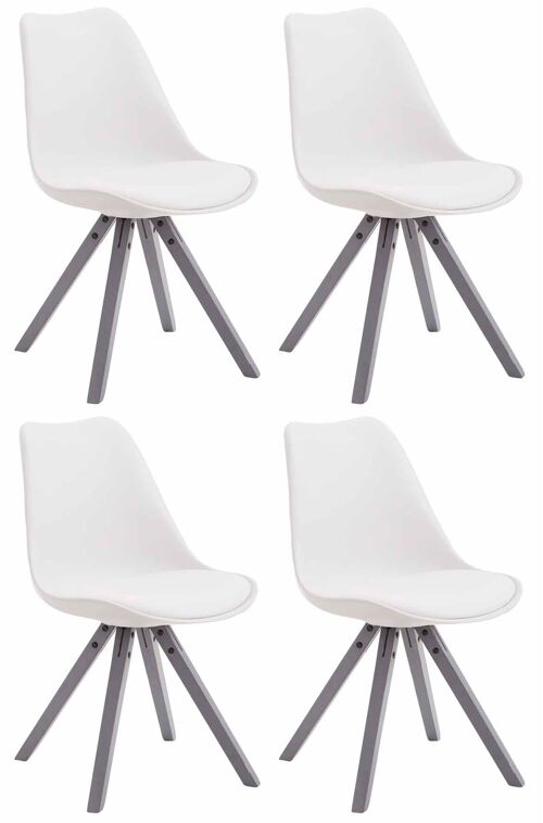 Set van 4 stoelen Toulouse kunstleer grijs Vierkant wit 55,5x47,5x83 wit kunstleer Hout
