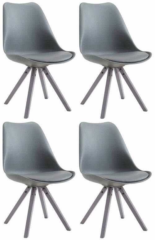 Set van 4 stoelen Toulouse kunstleer grijs Vierkant Grijs 55,5x47,5x83 Grijs kunstleer Hout