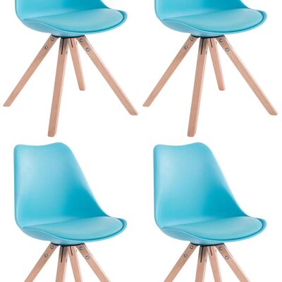 Lot de 4 chaises Toulouse simili cuir natura (chêne) Carré bleu 55,5x47,5x83 bois simili cuir bleu