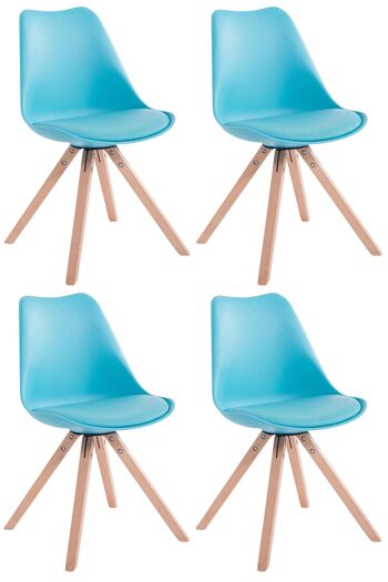 Lot de 4 chaises Toulouse simili cuir natura (chêne) Carré bleu 55,5x47,5x83 bois simili cuir bleu 1