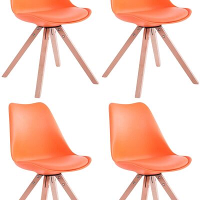 Set di 4 sedie Tolosa similpelle natura (rovere) Quadrato arancione 55,5x47,5x83 similpelle arancione Legno