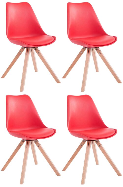 Set van 4 stoelen Toulouse imitatieleer natura (eiken) Vierkant rood 55,5x47,5x83 rood kunstleer Hout