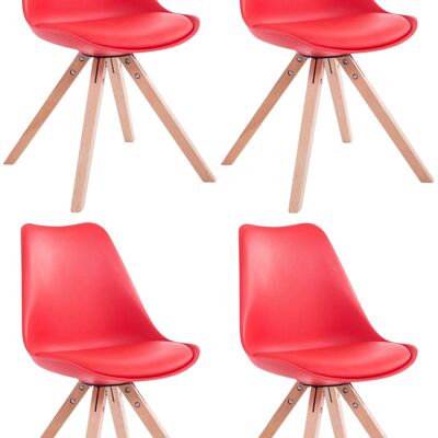 Set of 4 chairs Toulouse imitation leather natura (oak) Square red 55.5x47.5x83 red artificial leather Wood