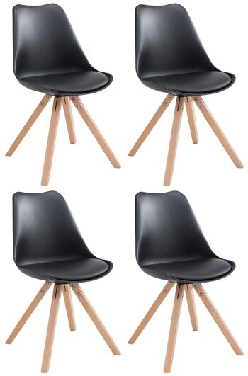 Lot de 4 chaises Toulouse simili cuir natura (chêne) Carré noir 55,5x47,5x83 Simili cuir noir Bois 1