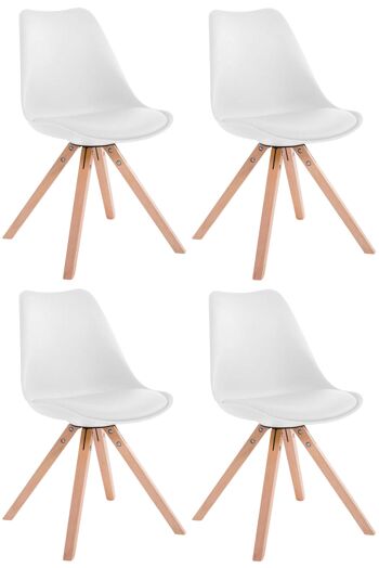 Lot de 4 chaises Toulouse simili cuir natura (chêne) Carré blanc 55,5x47,5x83 simili cuir blanc Bois 1