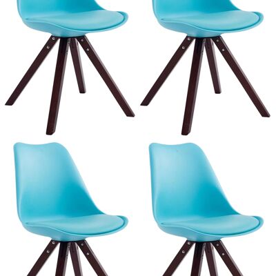 Set of 4 chairs Toulouse imitation leather cappuccino (oak) Square blue 55.5x47.5x83 blue imitation leather Wood